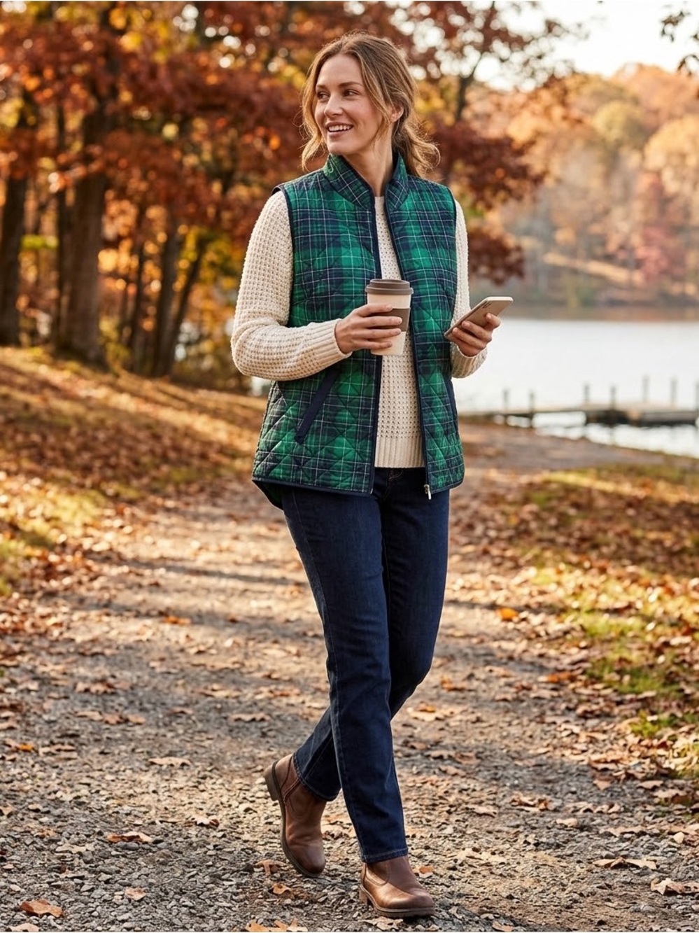 Preppy Quilted Tartan Plaid Vest with Pockets Black Watch Inspired Outdoor Small